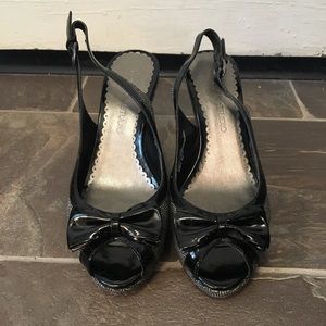 Madison Studio black and white herringbone wedge.